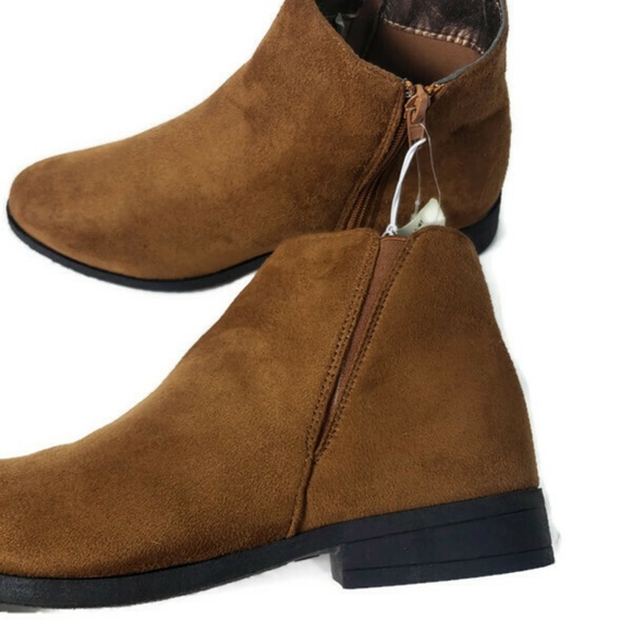 Ankle Booties Faux Vegan Suade Brown Boots Fashion - Picture 3 of 8